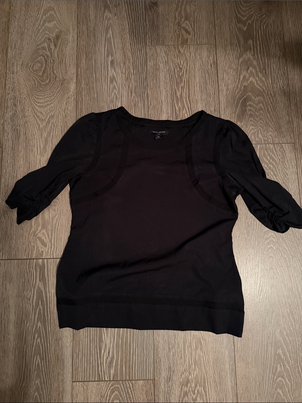 Banana Republic Black Puff-Sleeve Short Sleeve Top